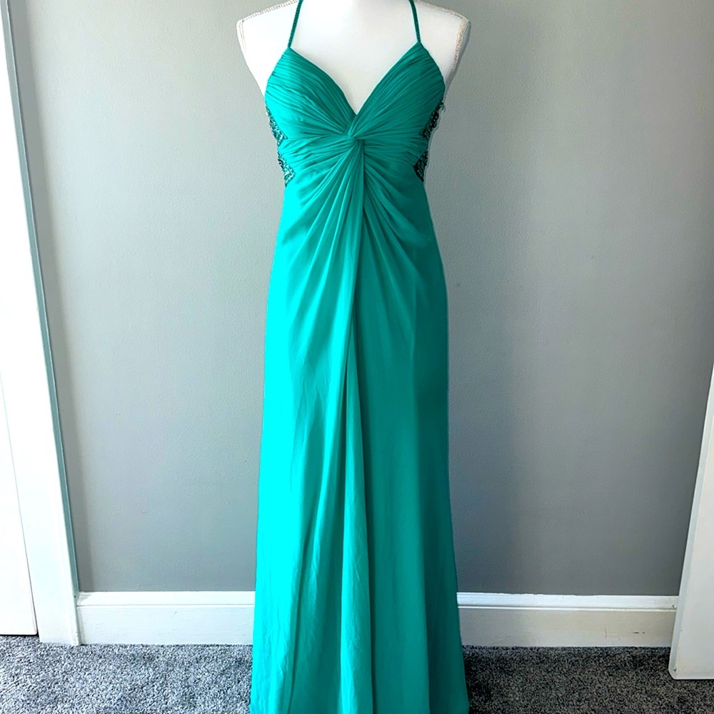 LM by Mignon Sequence Crossback Gown Prom Formal Wedding Teal Size‎ 4 Formal